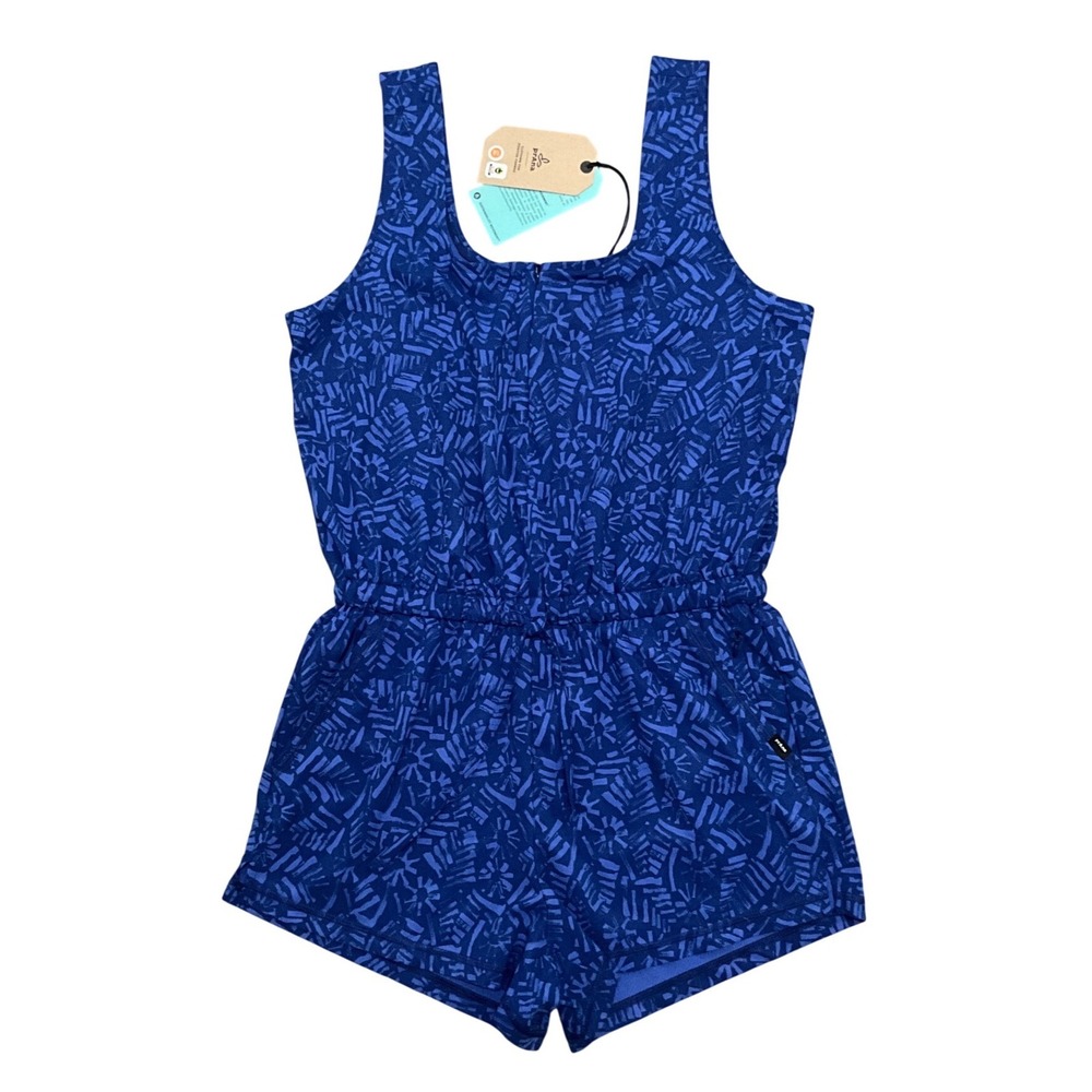 prAna Railay Romper Ceramic Blue Cabo UPF 50 Stretch Travel Hiking Women's S NWT